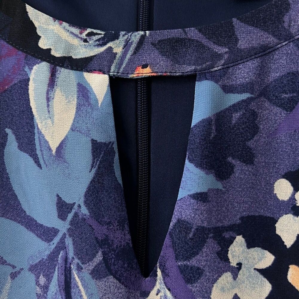 Roz & Ali Women's Floral Print Dress Size 14 Long Sleeve Sheer Overlay Navy Blue - Picture 8 of 10